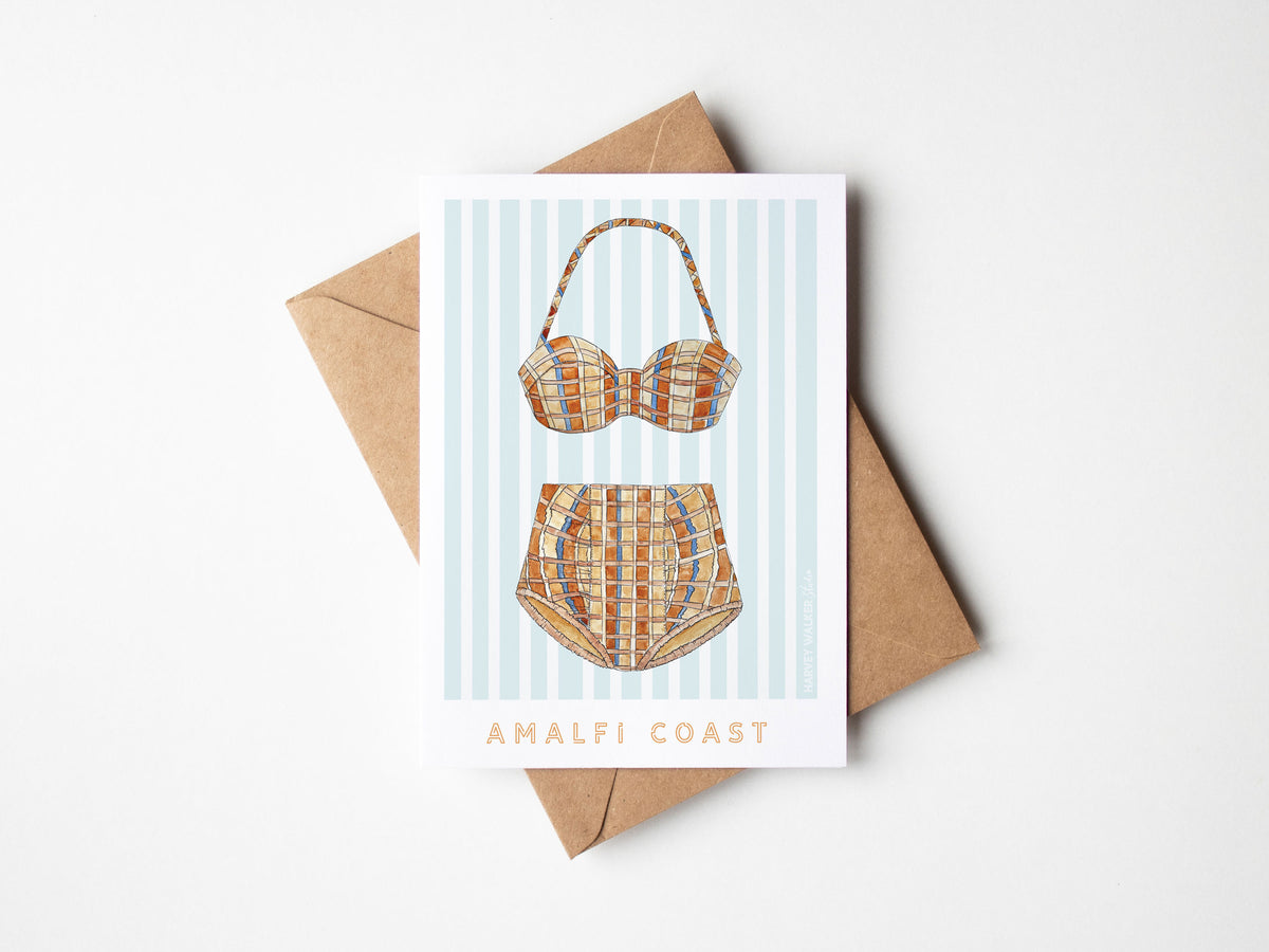 Vintage Amalfi Coast Swimsuit_ Greeting Card