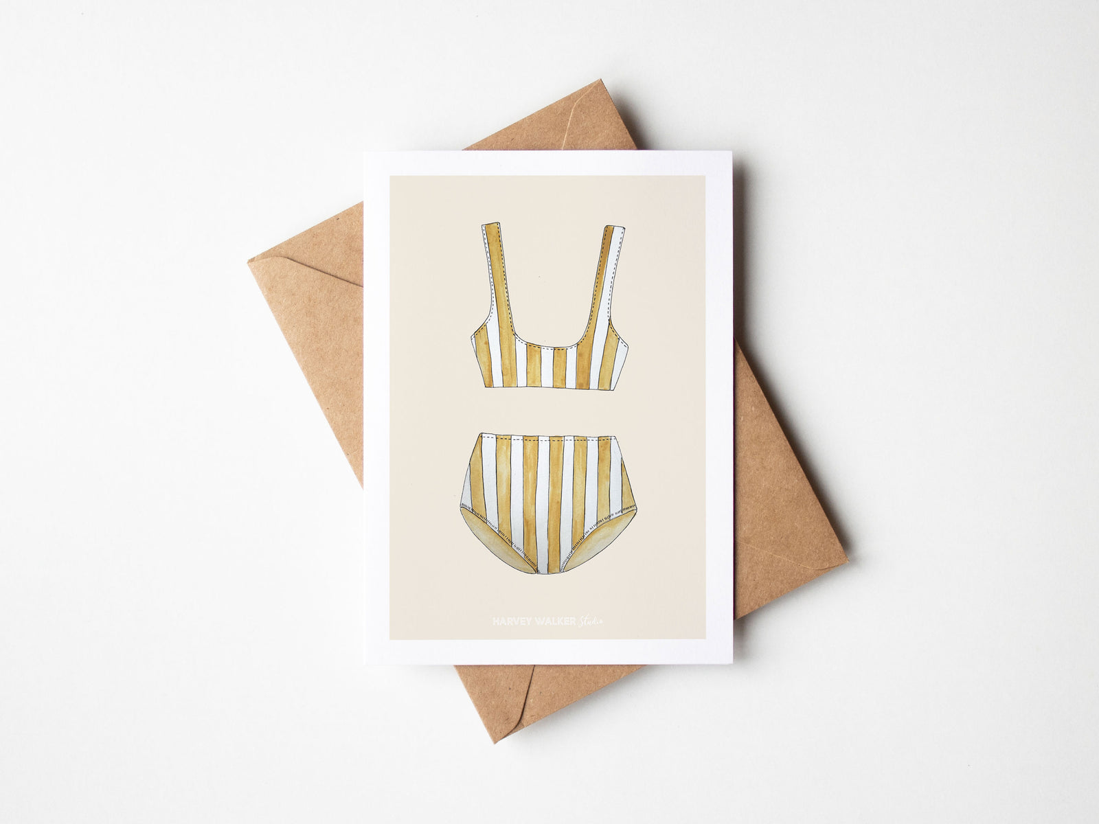 Stripe Beige Bikini_ Greeting Card | Harvey Walker Studio