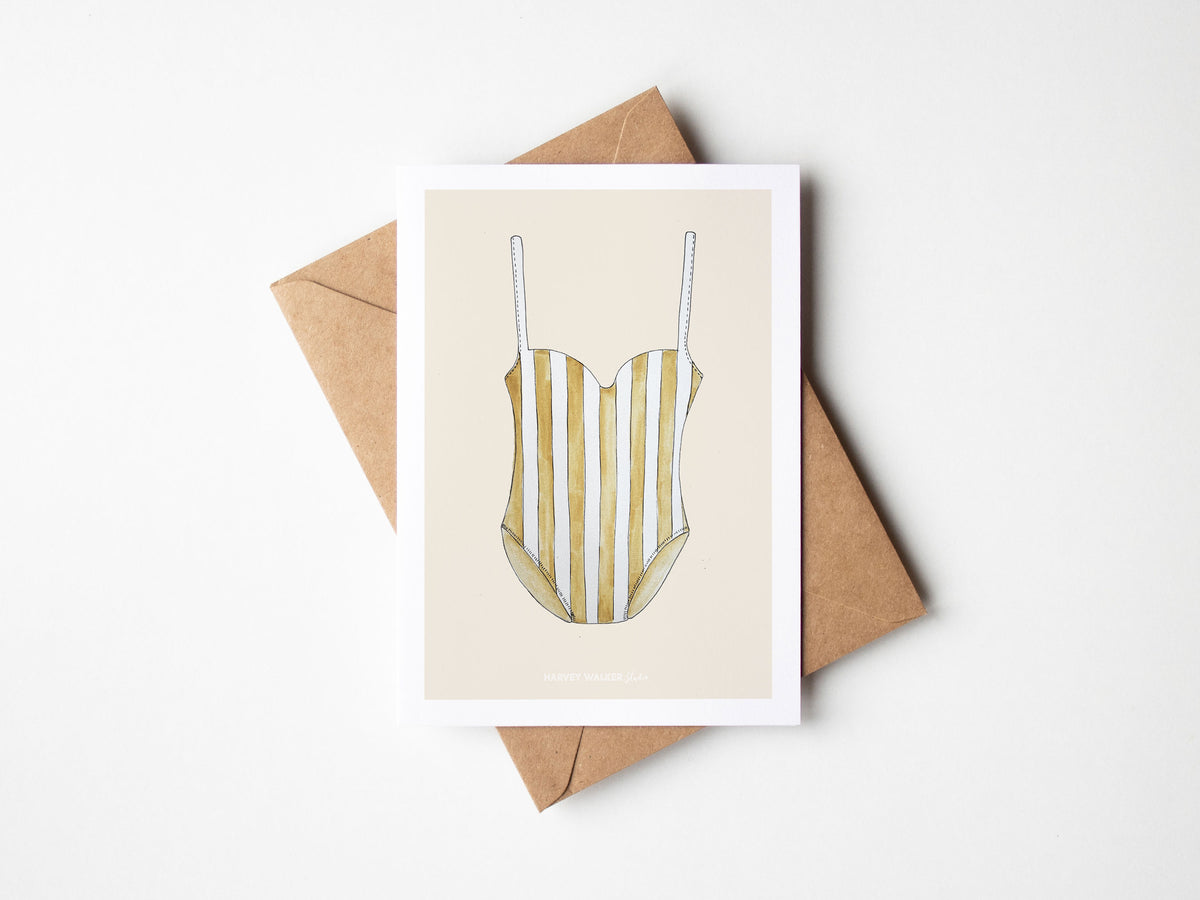 Stripe Beige Swimsuit_ Greeting Card