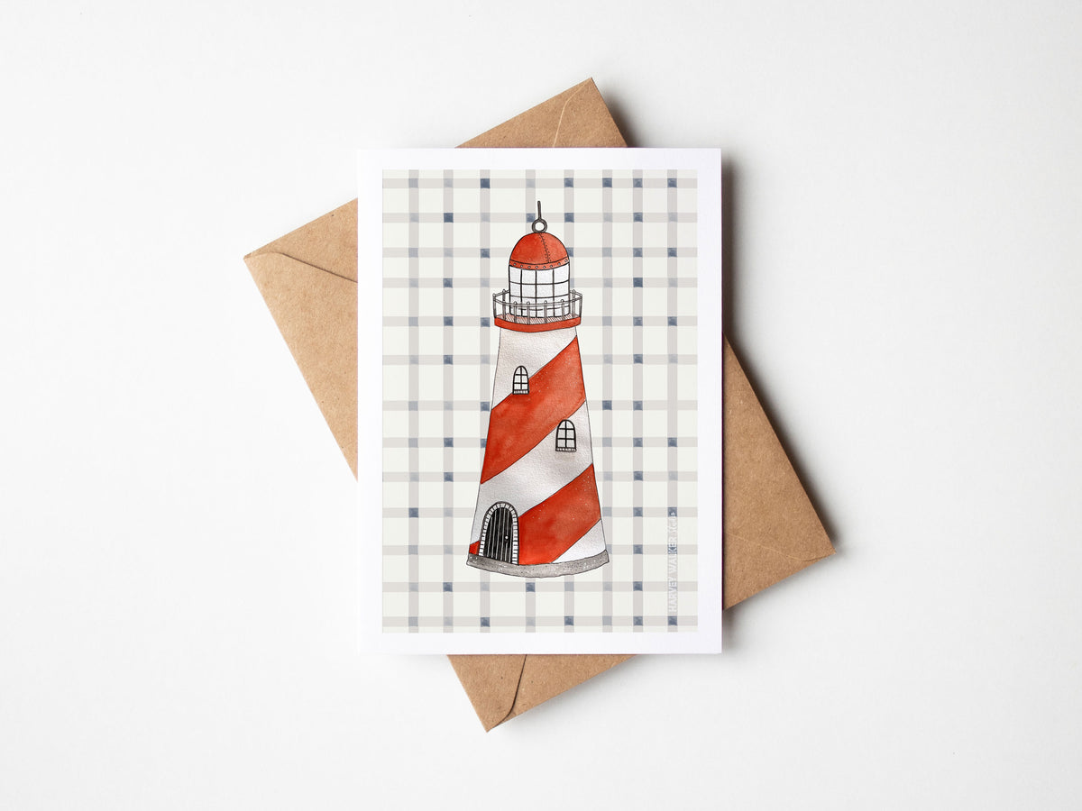 Gingham Lighthouse_ Greeting Card