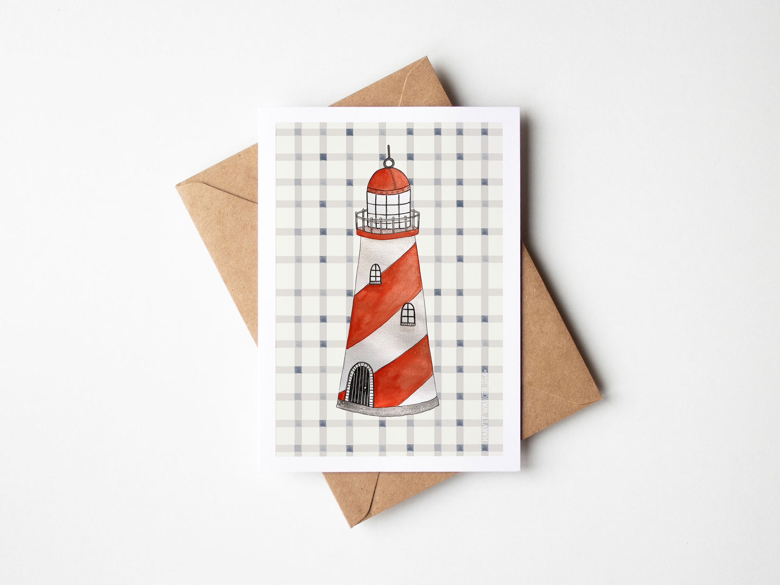 Gingham Lighthouse_ Greeting Card | Harvey Walker Studio