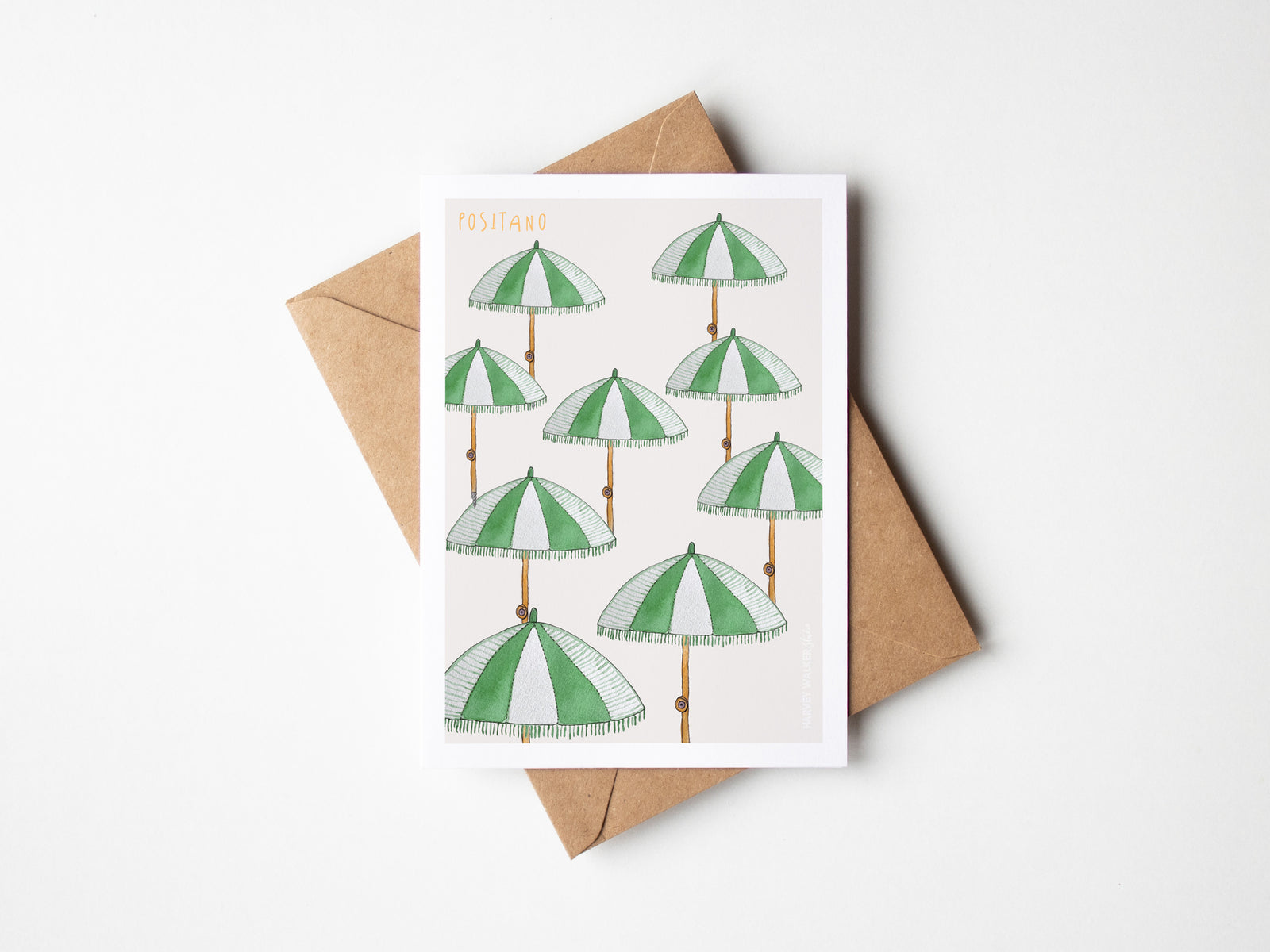 Green Umbrellas_ Greeting Card | Harvey Walker Studio