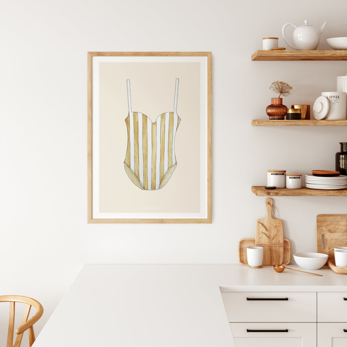 BEIGE STRIPE SWIMSUIT- Fine Art Print