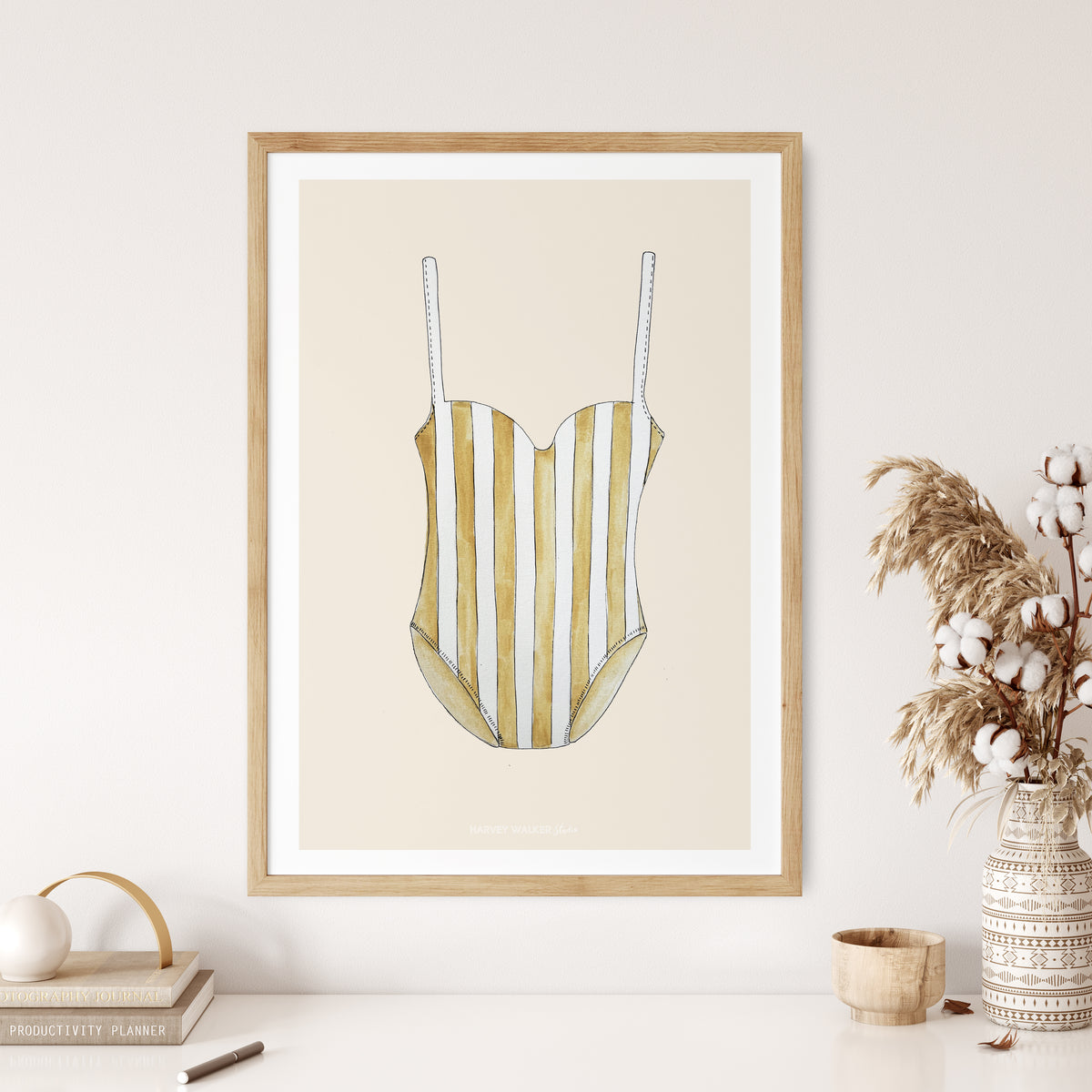 BEIGE STRIPE SWIMSUIT- Fine Art Print