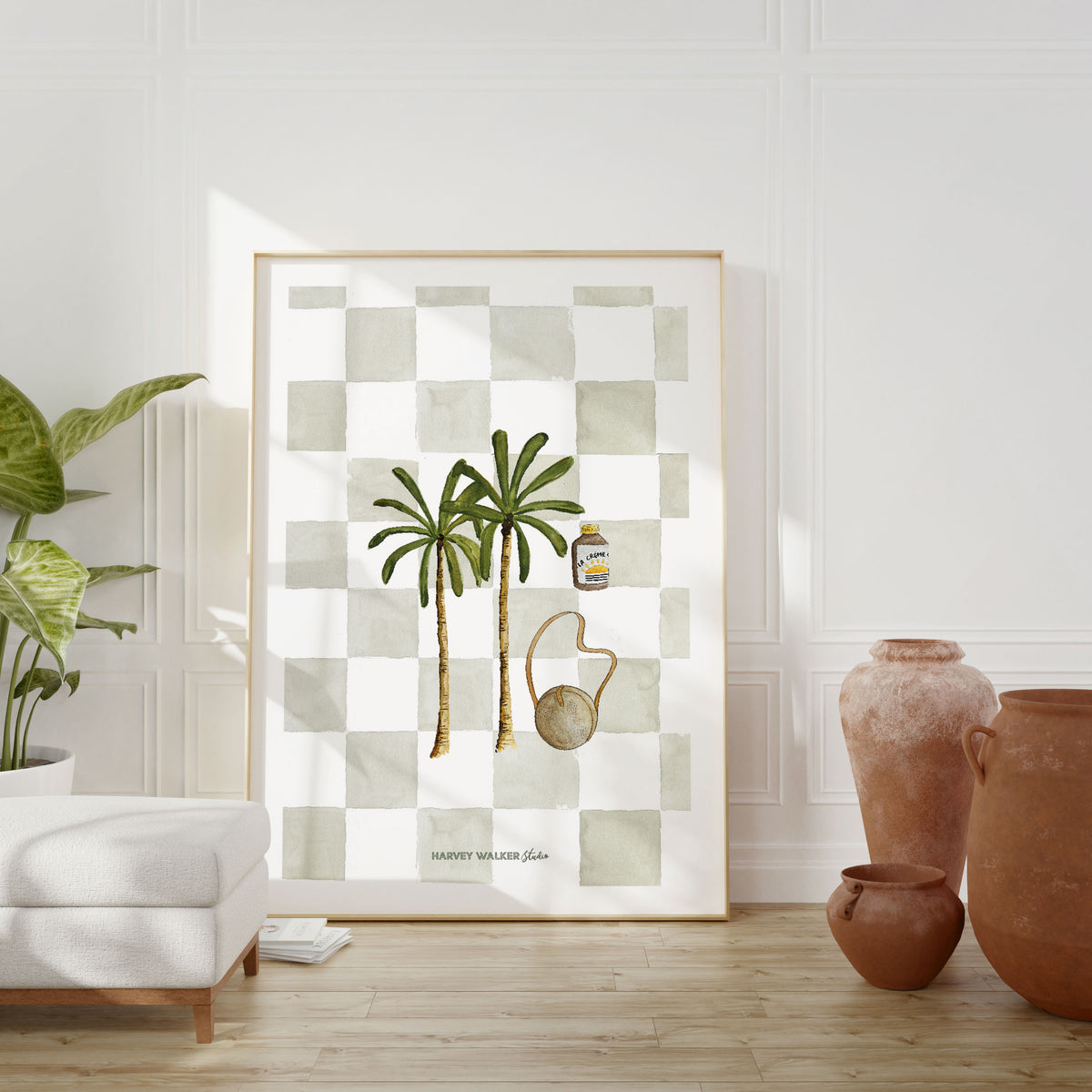 PALM PARADISE - Green Check - Fine Art Print