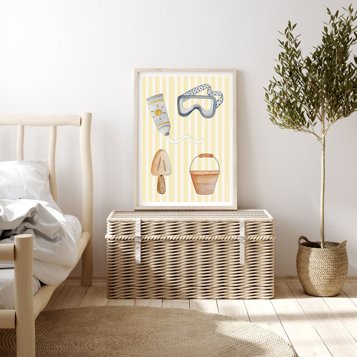 With bold yellow and white stripes, this classic but nautical print is perfect for kids sharing rooms. Invite the summer in with this gender neutral kids print. Lovingly hand illustrated and great for a kids birthday present