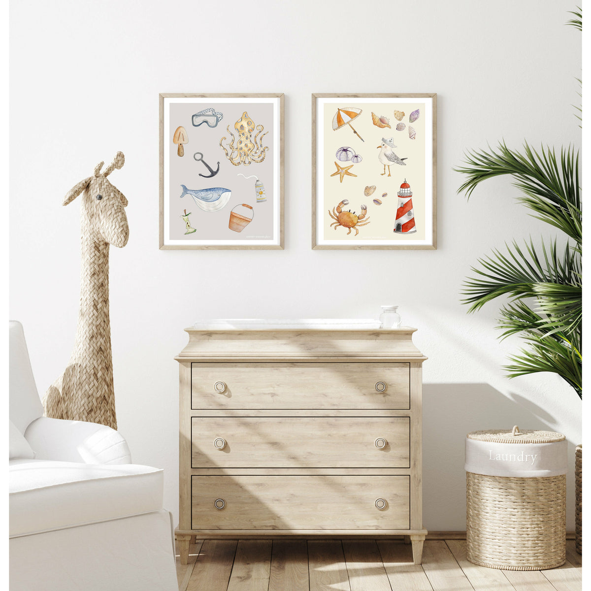 Mix and match kids artwork. Fine art prints that are gender neutral and compliment a modern coastal home and soft pallete